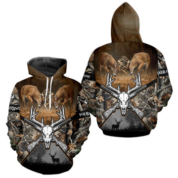 Maxcorners Whitetail Deer Hunting Custom Name Camo Shirt, Deer Hunting Clothing, Camouflage Deer Shirts LM1411