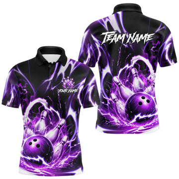 Maxcorners Purple Storm Thunder Lightning Bowling Polo & 1/4 Quarter Zip Shirt For Men Custom Bowling Team Jersey