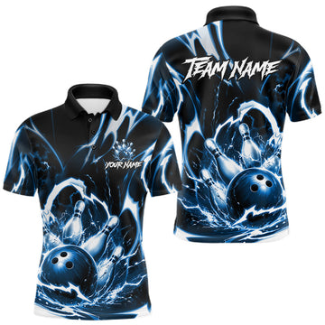 Maxcorners Turquoise Storm Thunder Lightning Bowling Polo & 1/4 Quarter Zip Shirt For Men Custom Bowling Team Jersey