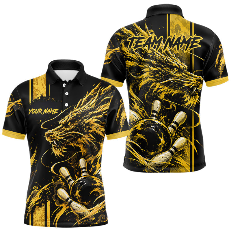 Maxcorners Personalized Black And Yellow Dragon Bowling Shirts For Men, Dragon Bowling Team Shirts