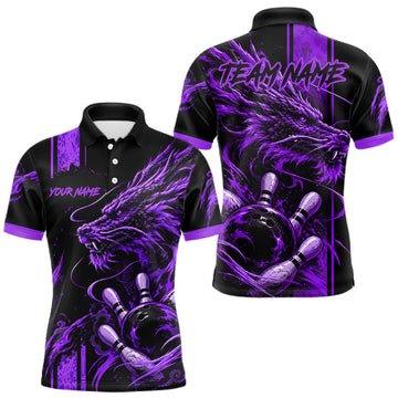 Maxcorners Personalized Black And Purple Dragon Bowling Shirts For Men, Dragon Bowling Team Shirts