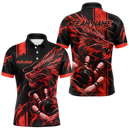 Maxcorners Personalized Black And Red Dragon Bowling Shirts For Men, Dragon Bowling Team Shirts