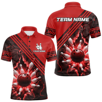 Maxcorners Custom Red Men Bowling League Polo & 1/4 Quarter Zip Jersey Bowling Team Shirts LM0409