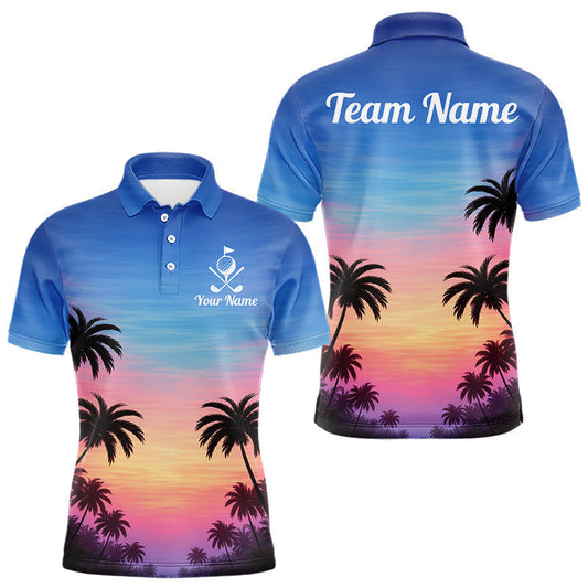 Maxcorners Custom Palm Tree Polo Golf Shirts For Men, Hawaii Tropical Personalized Polo Shirts, Golf Gifts LM2603