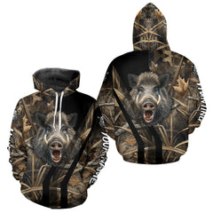 Maxcorners Custom Hog Hunting Camo 3D Printed Shirts, Boar Hunting Shirt for Hunter, Hunting Gifts LM0210