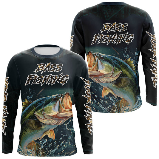 Maxcorners Largemouth Bass Fishing Long Sleeve Fishing Shirts Grass Camo, Bass Fishing Tournament Jerseys LM1501