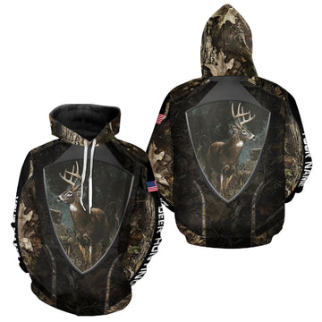 Maxcorners Whitetail Deer Hunting Camo US Flag 3D All Over Printed Shirts, Best Deer Hunting Gifts for Men LM1610