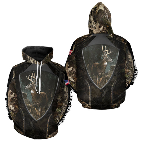 Maxcorners Whitetail Deer Hunting Camo US Flag 3D All Over Printed Shirts, Best Deer Hunting Gifts for Men LM1610