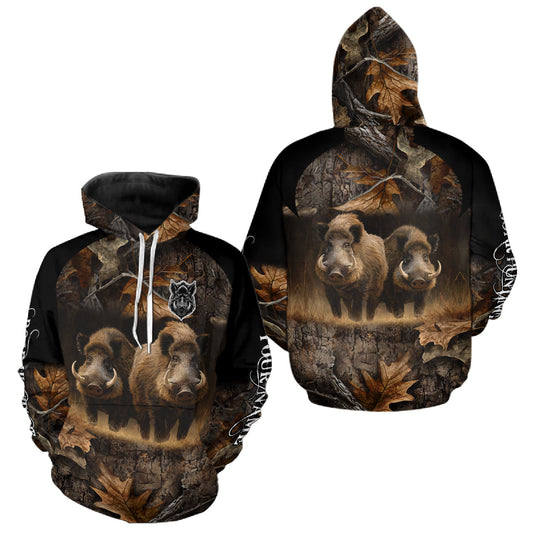 Maxcorners Wild Boar Hunting Forest Camouflage 3D Custom Name Shirts, Boar Hunting Gift Ideas for Hunters LM1610