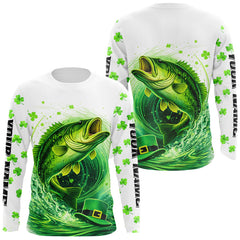 Maxcorners Personalized St Patrick's Day Shirts Largemouth Bass Fishing Long Sleeve, Custom Bass Fishing Jerseys LM2901