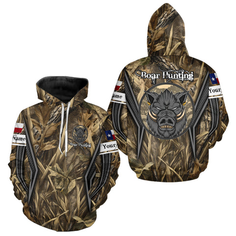Maxcorners Texas Flag Wild Boar Hunting Camo Custom Name Shirts, TX Hog Hunting Shirt for Hunter LM0210
