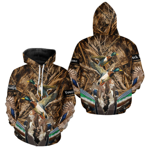 Maxcorners Personalized Mallard Duck Hunting Camo 3D All Over Print Custom Name Shirts, Hunting Gifts LM0910