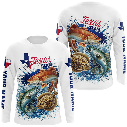 Maxcorners Texas Slam Fishing Redfish, Trout, Flounder Fishing Shirts Long Sleeve, Texas Flag Fishing Jerseys LM0503