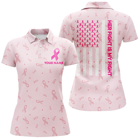 Max Corners Cute Ribbon Breast Cancer Awareness Pink Us Flag Customized Name 3D Golf Polo Shirt For Women