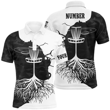 Maxcorners Black Camo Mens Disc Golf Polo Shirt Custom Black White Disc Golf Shirts For Men Disc Golf Gifts MT0510