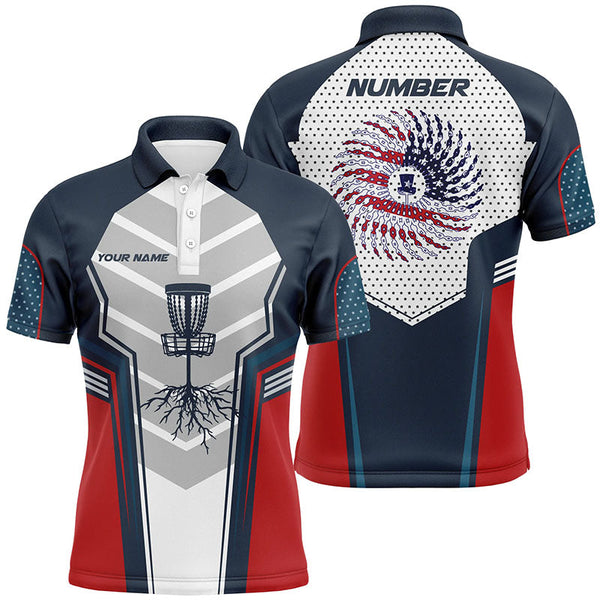 Maxcorners Mens Red White And Blue Golf Shirts, Custom Name And Number Disc Golf Shirts For Men, Cool Golf Gifts MT0510