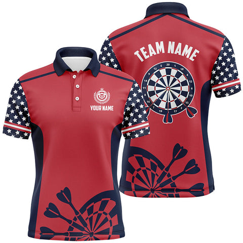 Max Corners Red American Flag Customized Name 3D Darts Polo Shirt For Men