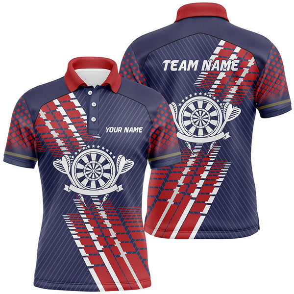 Maxcorners Personalized Navy Blue Red Geometric Pattern Darts Polo Shirts Darts Jersey