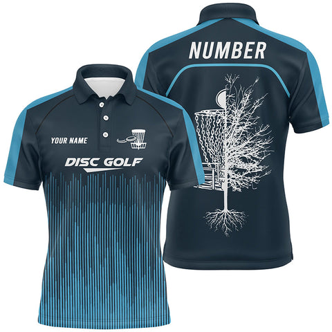 Maxcorners Sporty Light Dark Blue Design Mens Disc Golf Polo Shirts Custom Cool Disc Golf Shirts For Men MT0510