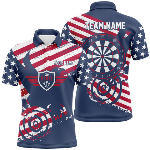 Max Corners American Flag Red Blue Eagle Fly Shadow Customized Name 3D Darts Polo Shirt For Men