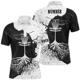 Maxcorners Mens Disc Golf Polo Shirt Custom Black & White Disc Golf Shirts For Men Disc Golf Gifts MT0510