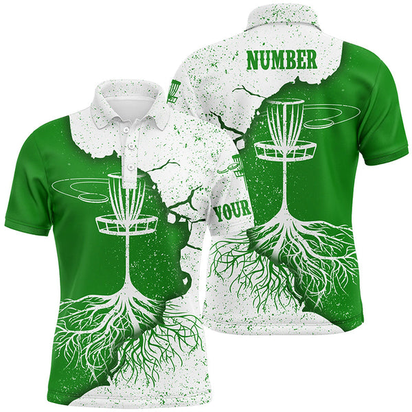 Maxcorners Mens Disc Golf Polo Shirt White & Green Custom Disc Golf Shirts For Men Disc Golf Gifts MT0510