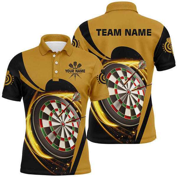 Max Corners Yellow Black Light Cool Customized Name 3D Darts Polo Shirt For Men