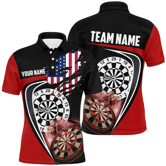 Maxcorners Black Red American Flag Mens Darts Polo Shirt Custom Patriotic Dart Jerseys For Men