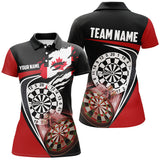 Maxcorners Black Red Canadian Flag Womens Darts Polo Shirt Custom Patriotic Dart Jerseys For Women