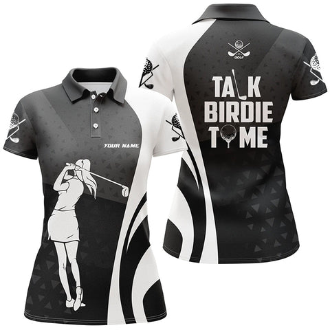 Max Corners Talk Birdie To Me Black White Golf Customized Name 3D Golf Polo Shirt For Women