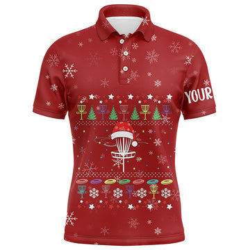 Maxcorners Personalized Mens Disc Golf Basket Red Christmas Polo Shirt Custom Cool Disc Golf Gifts For Men MT0510