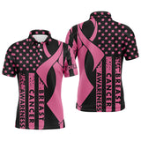 Maxcorners Golf Breast Cancer Awareness American Flag Pink Ribbon  Customized Name 3D Polo Shirt Unisex