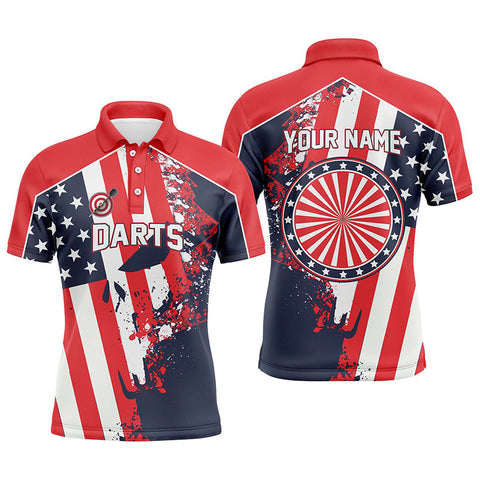 Max Corners Water Color American Flag Patriotic Customized Name 3D Darts Polo Shirt For Men