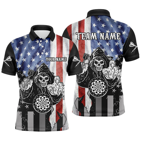 Max Corners Vintage American Flag Customized Name 3D Darts Polo Shirt For Men