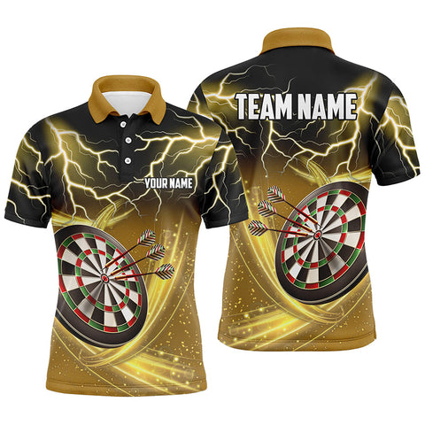 Max Corners Thunder Lightning Yellow Customized Name 3D Darts Polo Shirt For Men