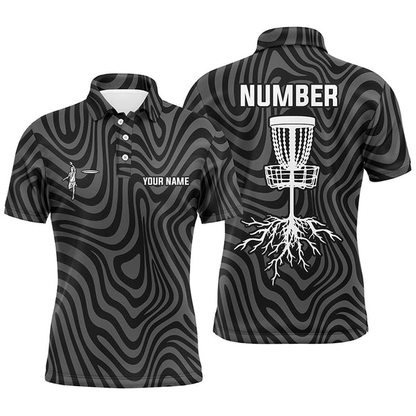 Maxcorners Personalized Black Grey Disc Golf Mens Polo Shirt Custom Cool Disc Golf Shirts For Men Golf Outfit MT0510