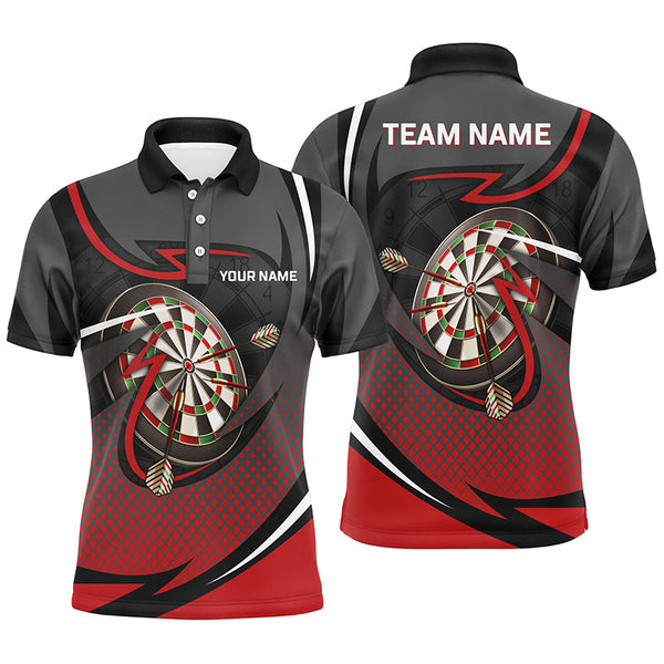 Max Corners Red And Grey Sports Style Customized Name 3D Darts Polo Shirt For Men