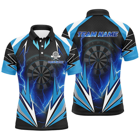 Max Corners Blue Thunder Lightning Customized Name 3D Darts Polo Shirt For Men