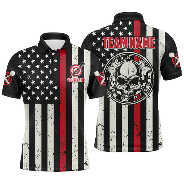 Max Corners Skull American Flag Customized Name 3D Darts Polo Shirt For Men