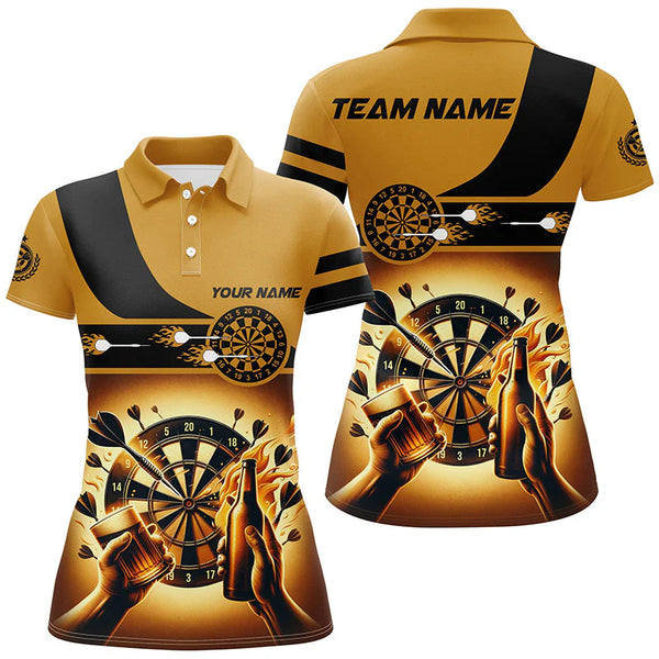 MaxCorners Darts Yellow Beer Customized Name, Team Name 3D Polo Shirt