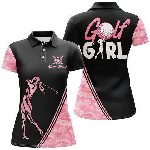 Max Corners Best Pink Golf Girl Customized Name 3D Golf Polo Shirt For Women