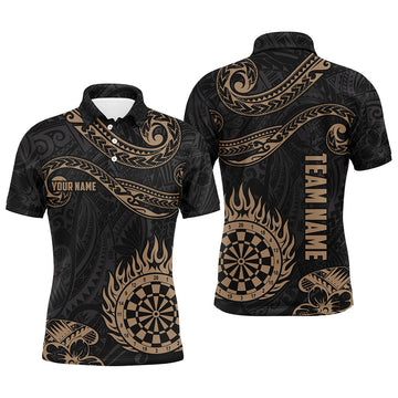 Maxcorners Personalized Bowling polo Shirts for Men Golden Black Tribal team Bowling Jersey, Bowling Gift For Him