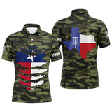 Maxcorners Personalized Green Camo Texas Mens Disc Golf Polo Shirts Patriotic Golf Shirts For Men MT0510