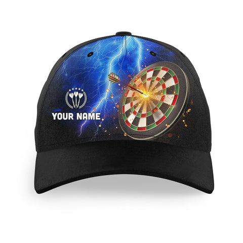 Maxcorners Darts Thunder Lightning Blue Personalized Name 3D Cap