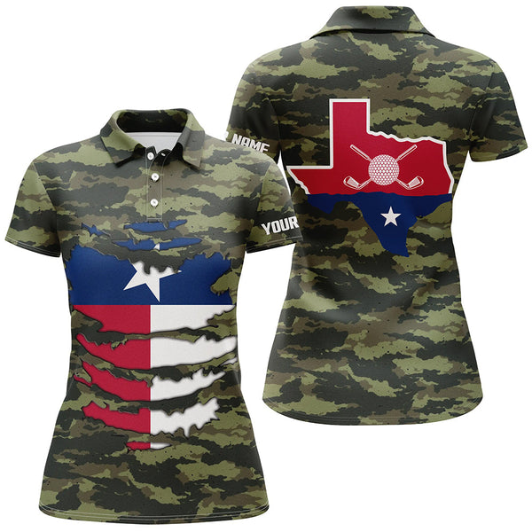 Max Corners Camo Golf Texas Flag Golf Customized Name 3D Golf Polo Shirt For Women