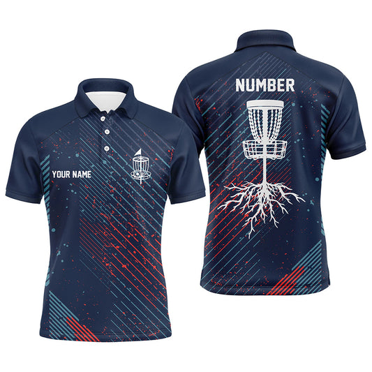 Maxcorners Blue Red Geometric Pattern Mens Disc Golf Polo Shirt Cool Golf Shirts For Men Golf Gifts MT0510