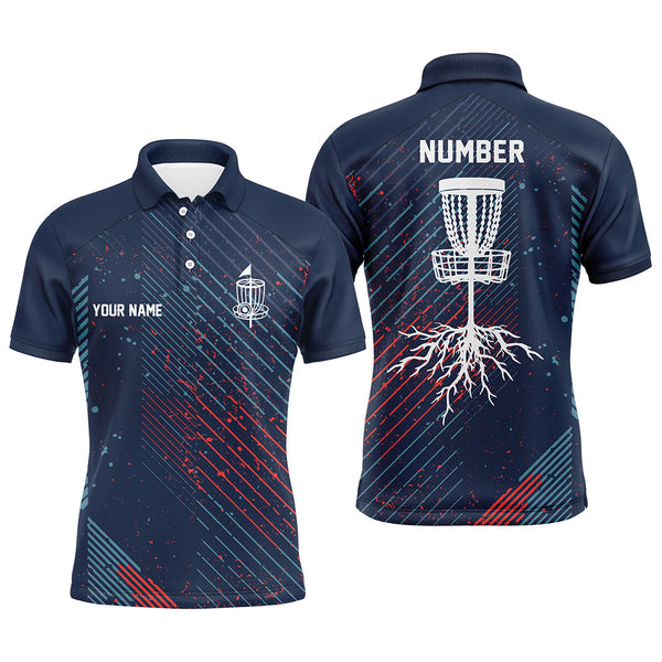 Maxcorners Blue Red Geometric Pattern Mens Disc Golf Polo Shirt Cool Golf Shirts For Men Golf Gifts MT0510