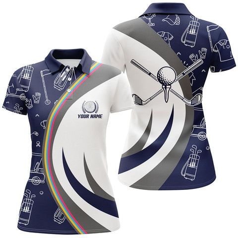 Max Corners Golf Equipment Pattern Blue Customized Name 3D Golf Polo Shirt For Women
