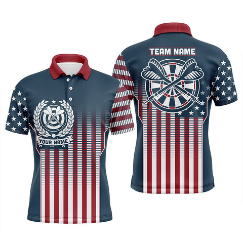 Max Corners Vintage Gradient American Flag Emblem Customized Name 3D Darts Polo Shirt For Men