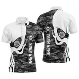 Max Corners Grey Camo Men Skull Customized Name 3D Darts Polo Shirt For Men